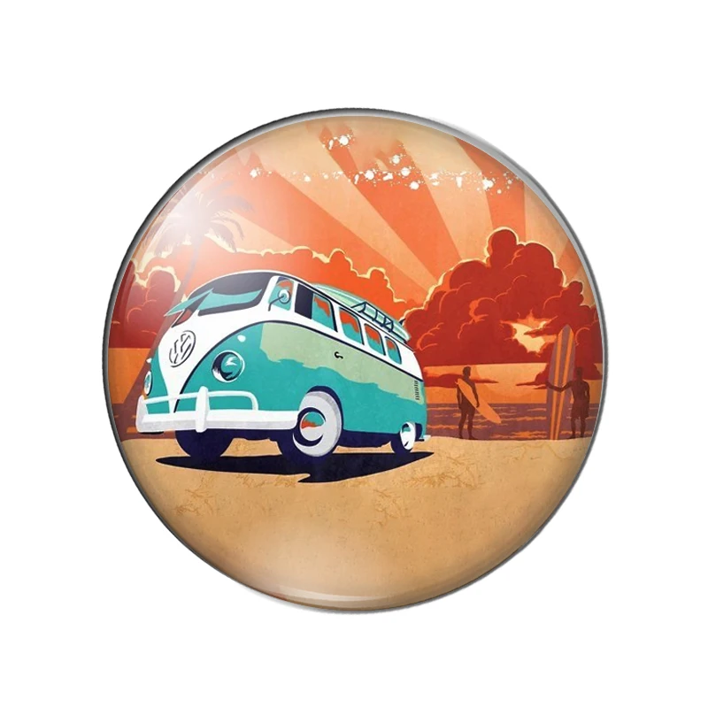 Colorful ink Bus Beach sunset Art Paingtings 12mm/18mm/20mm/25mm Round photo Glass Cabochon demo flat back Making findings