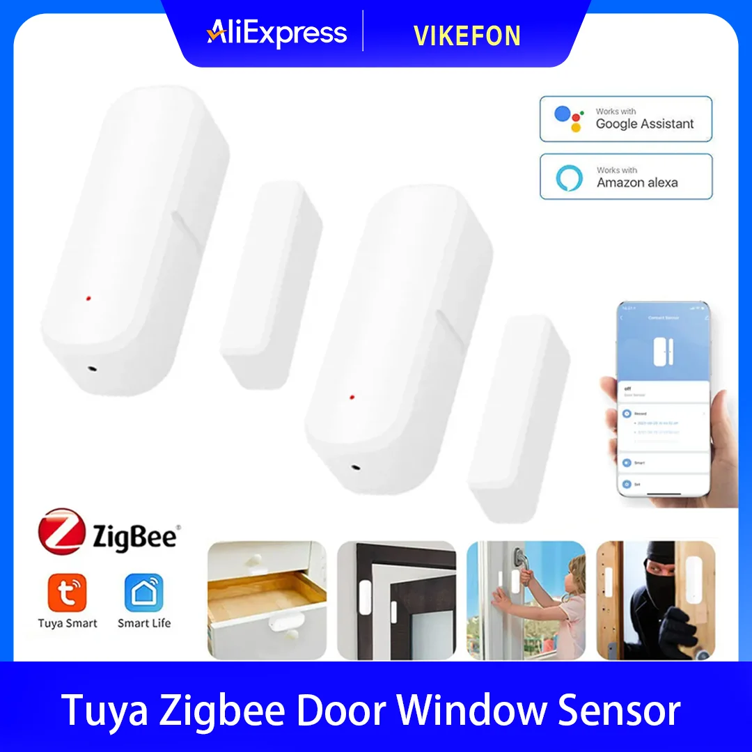 

Датчик двери и окна Tuya Zigbee, умная охранная сигнализация, детекторы открытия и закрытия, домашний противоугонный контактный датчик двери Google Home Alexa