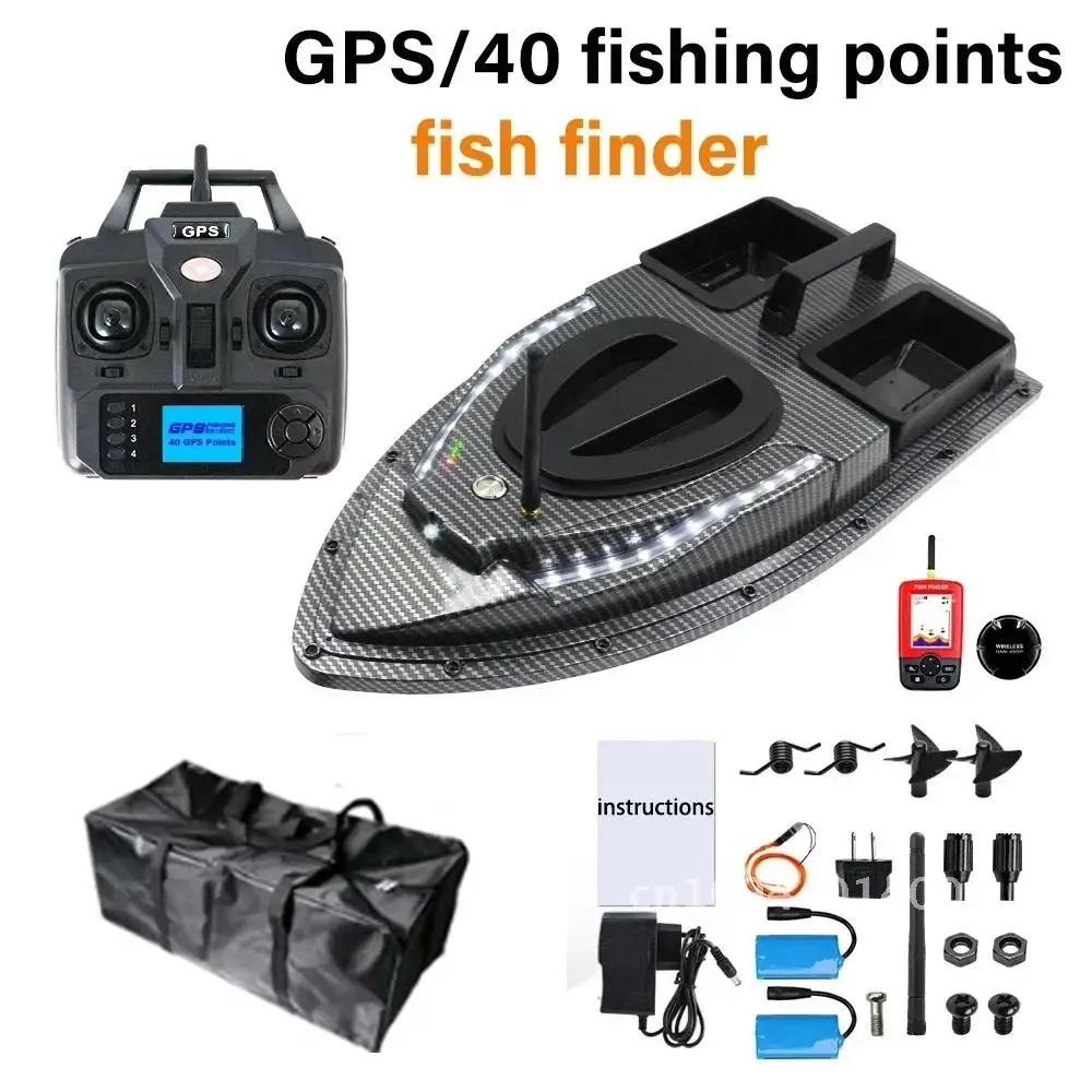 Rc Bait Boat V900 GPS 40 fishing points 500 M remote control 2 Hoppers with Weight of 1.5KG Automatic Return Night Fishing Boats