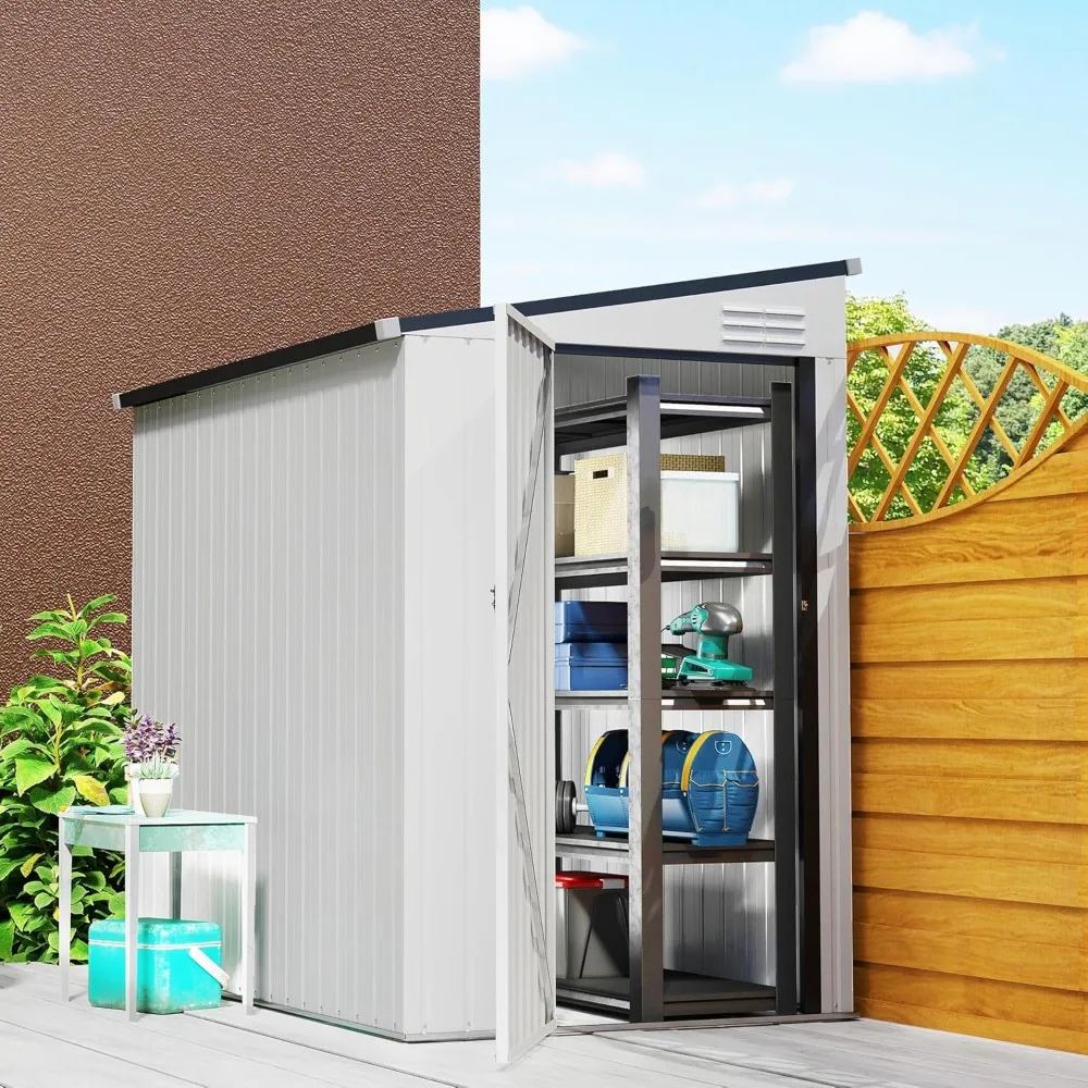

4' x 6' Metal Outdoor Storage Shed, Lean to Storage Shed, Garden Tool Storage House with Lockable Door and 2 Air Vents