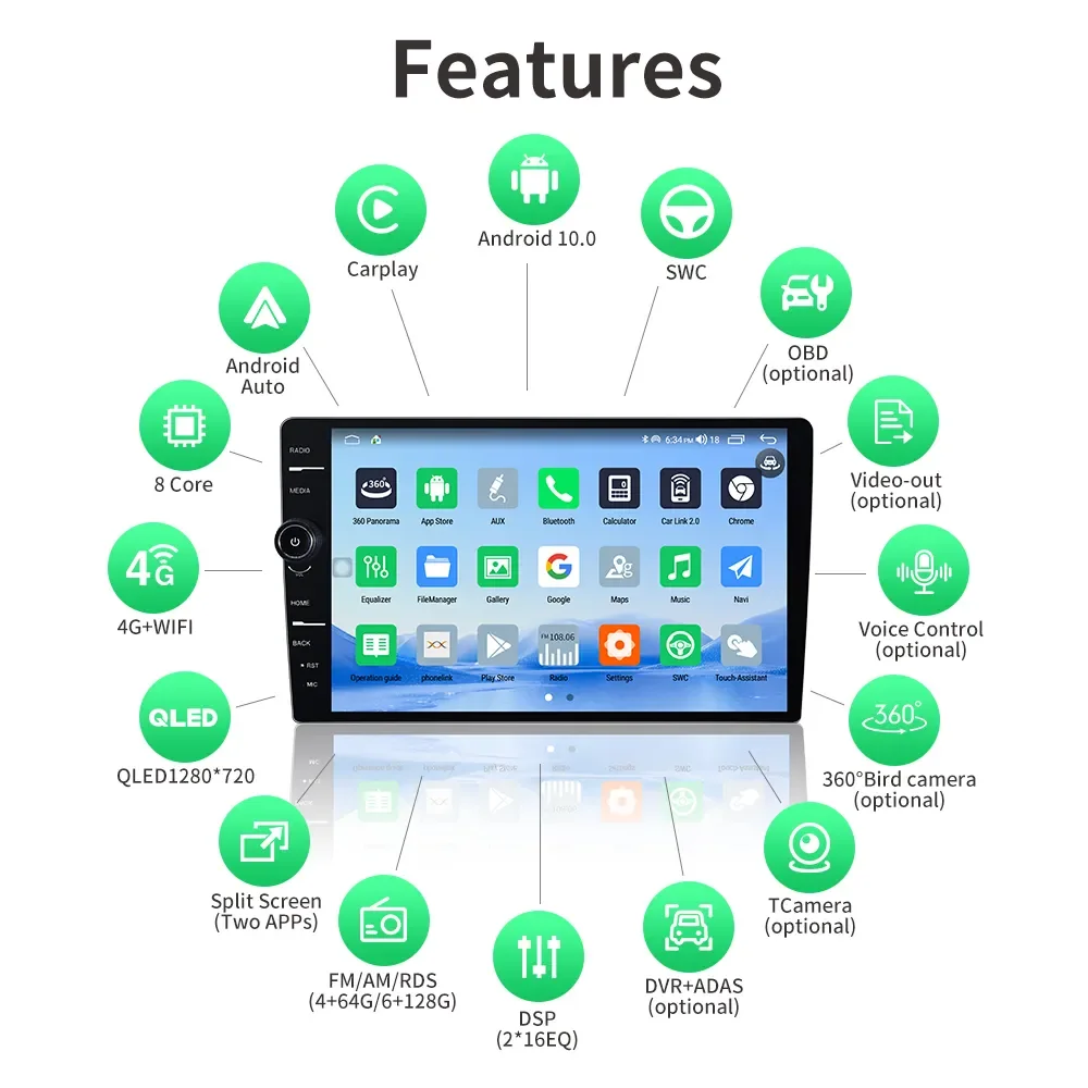 Universal 1 Din Multimedia Player 10 Inch Screen Car Radio Stereo Car GPS WIFI Wireless Android Car DVD Player with Knob