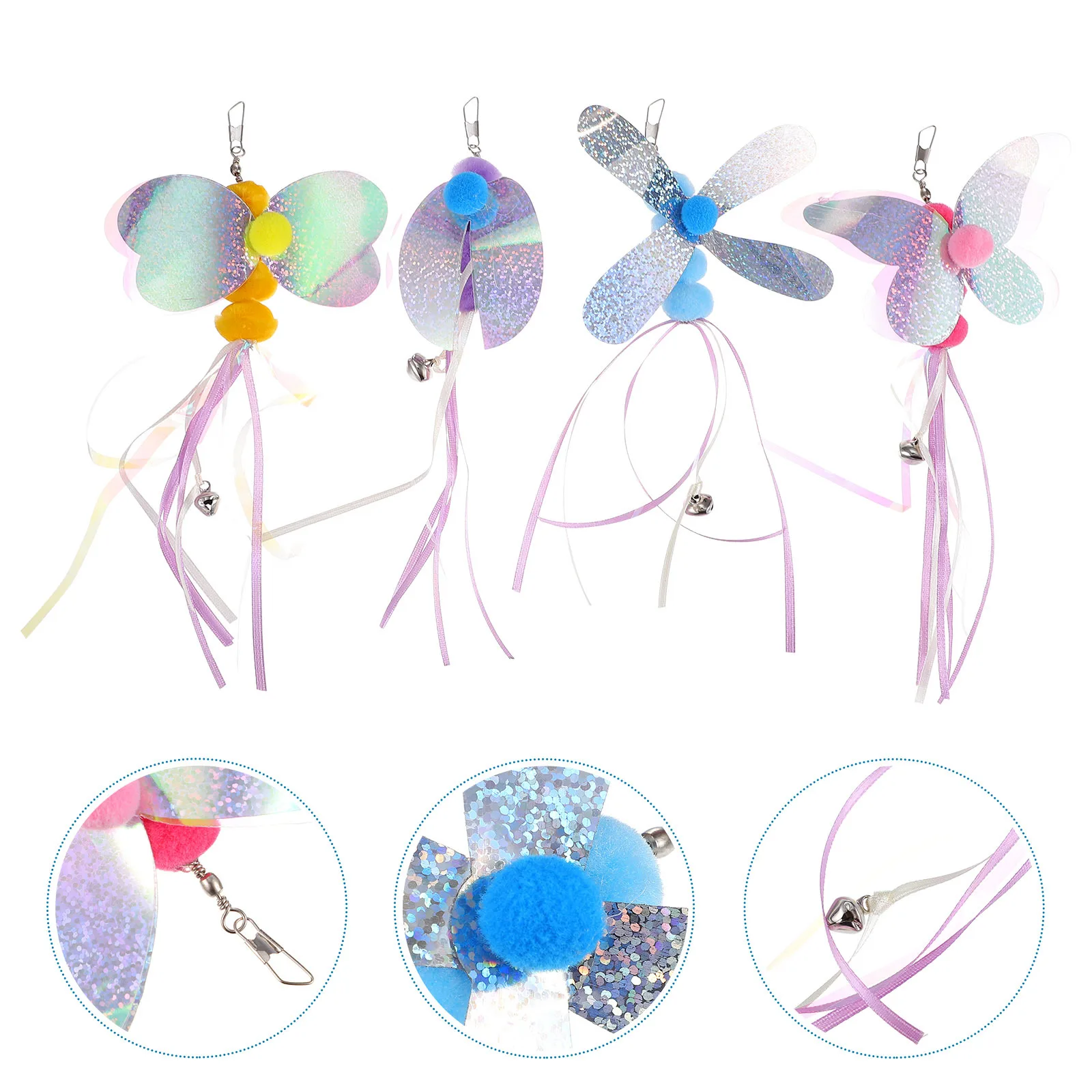 

4pcs Cat Teaser Wand Bell Interactive Pet For Cats Kitten Exercise Stick Adorable Design Cat Supplies Playing Tool