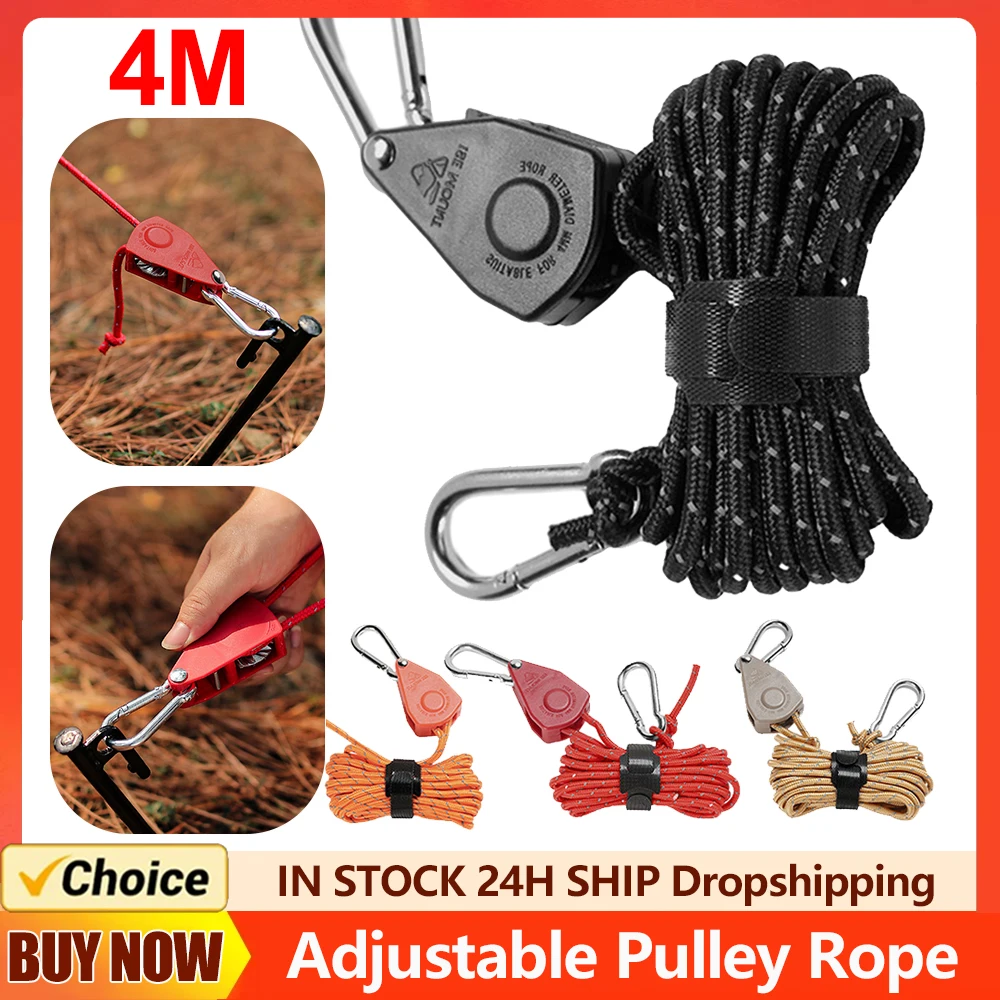 Tent Fastener Rope Adjustable Parachute Nylon Cord Windproof 4mm Guy Lines Reflective for Camping Hiking Survival