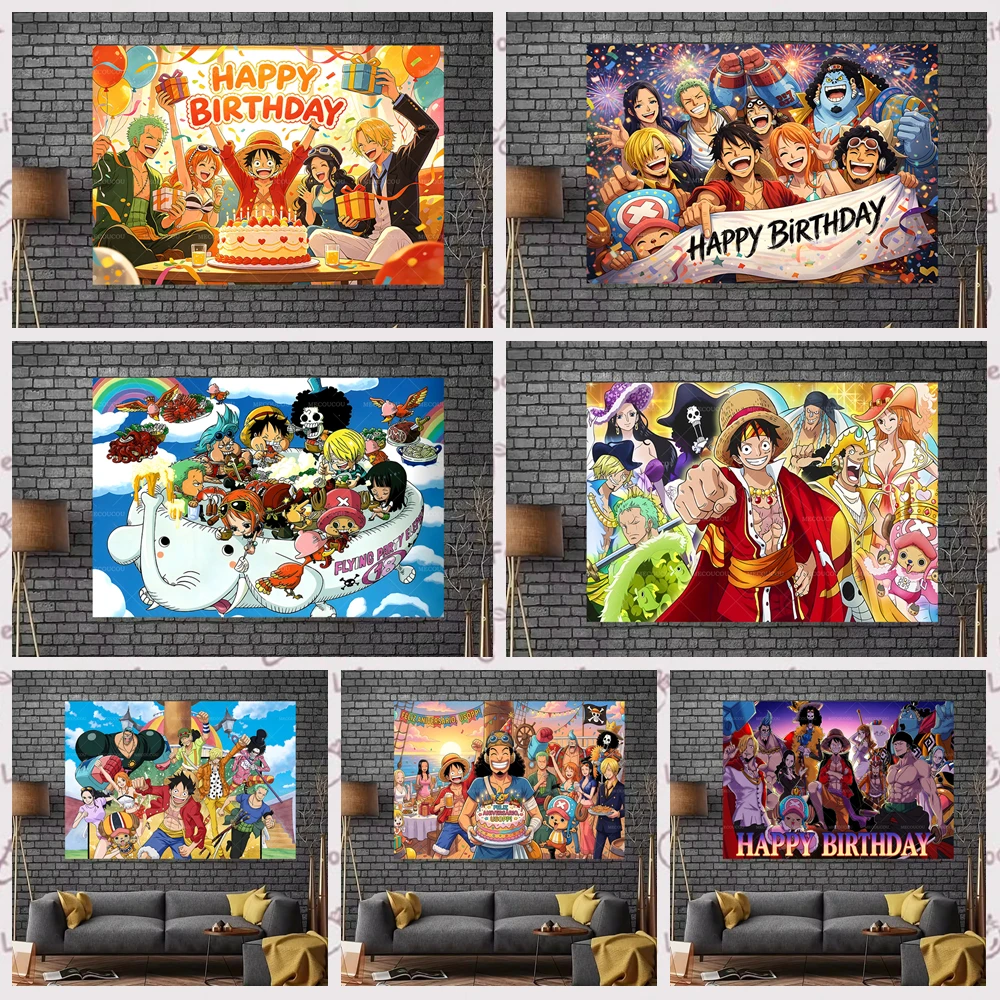 Luffy One Piece Backdrop Custom Anime Theme Pirate Ship Zoro Poster Children Boy 5th Birthday Party Decoration Photography Props