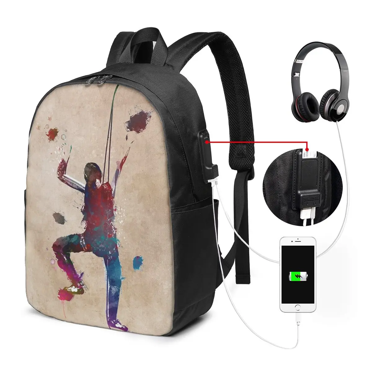 Rock Climbing Figure Sports Themed Backpack Travel Notebook Bag Computer College Student School Bag Laptop Shoulder Bags