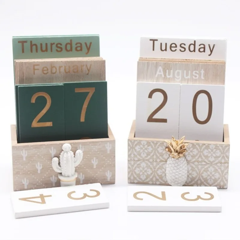 

Wooden Calendar Desk Calendar Home Desk Decoration Book Table Countdown Card