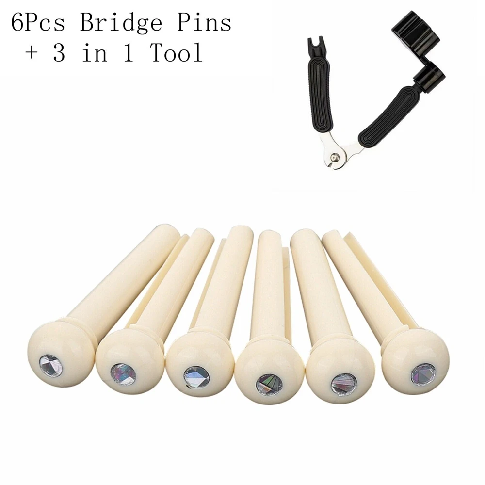 6Pcs Acoustic Guitar ABS Plastic Bridge Pins&Guitar Repair Tool Functional 3 in 1 （Tool Coloer Random ）