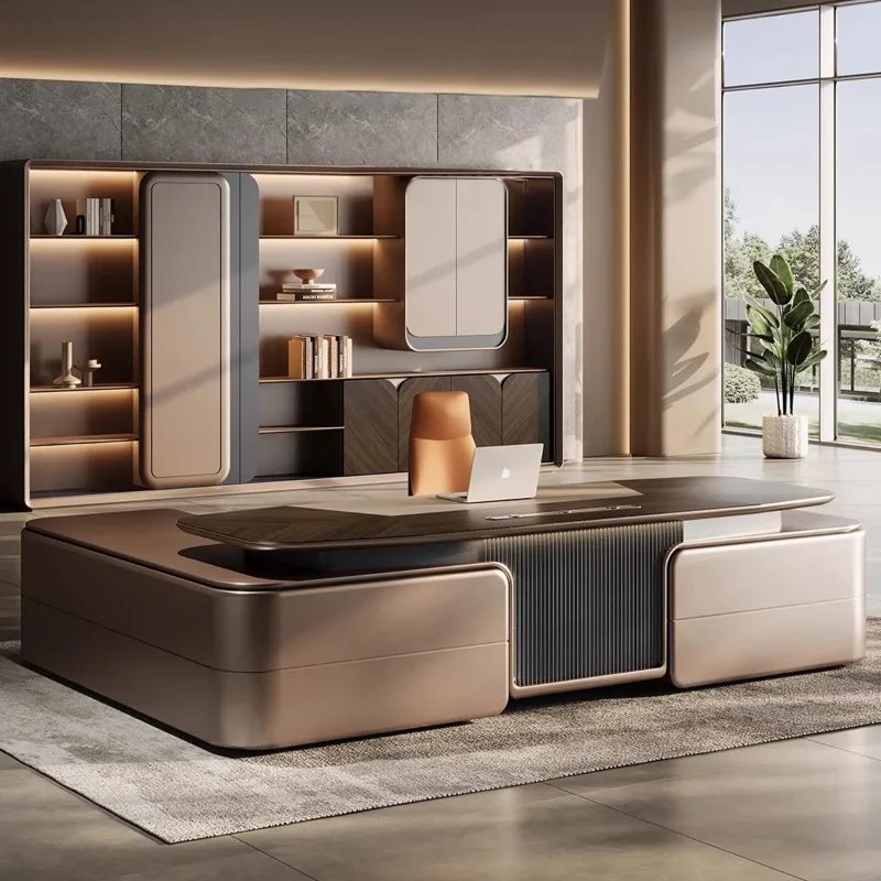 2025 Executive Luxury Office Furniture L Shape Modern Manager Desk CEO Office Desk and Chair File Cabinet Boss Office Desks