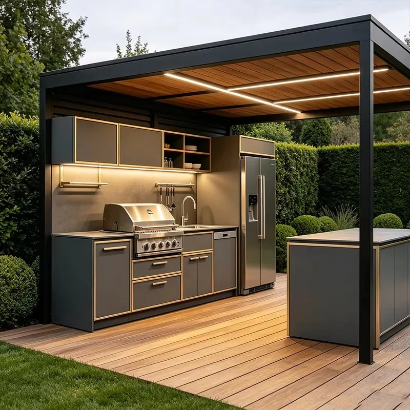 FL Customized Large Outdoor Kitchen Island Stainless Steel BBQ Grill Station with Sink Storage Drawers for Backyard Patio