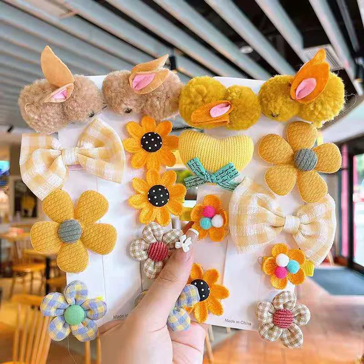 8/9Pcs Set Cartoon Rabbit Hair Clips for Girls Cute Flower Hairpins Children Plush Bunny Hairpin Barrettes Kids Hair Accessories