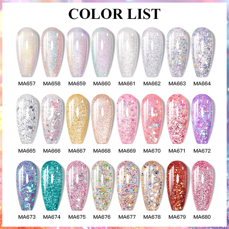 MEET ACROSS 7ml グリッタースパンコール ネイル用品 ジェル 速乾性 簡単に適用 長期的な UV/LED ソークオフ ネイルアート マニキュア ヴェルニ