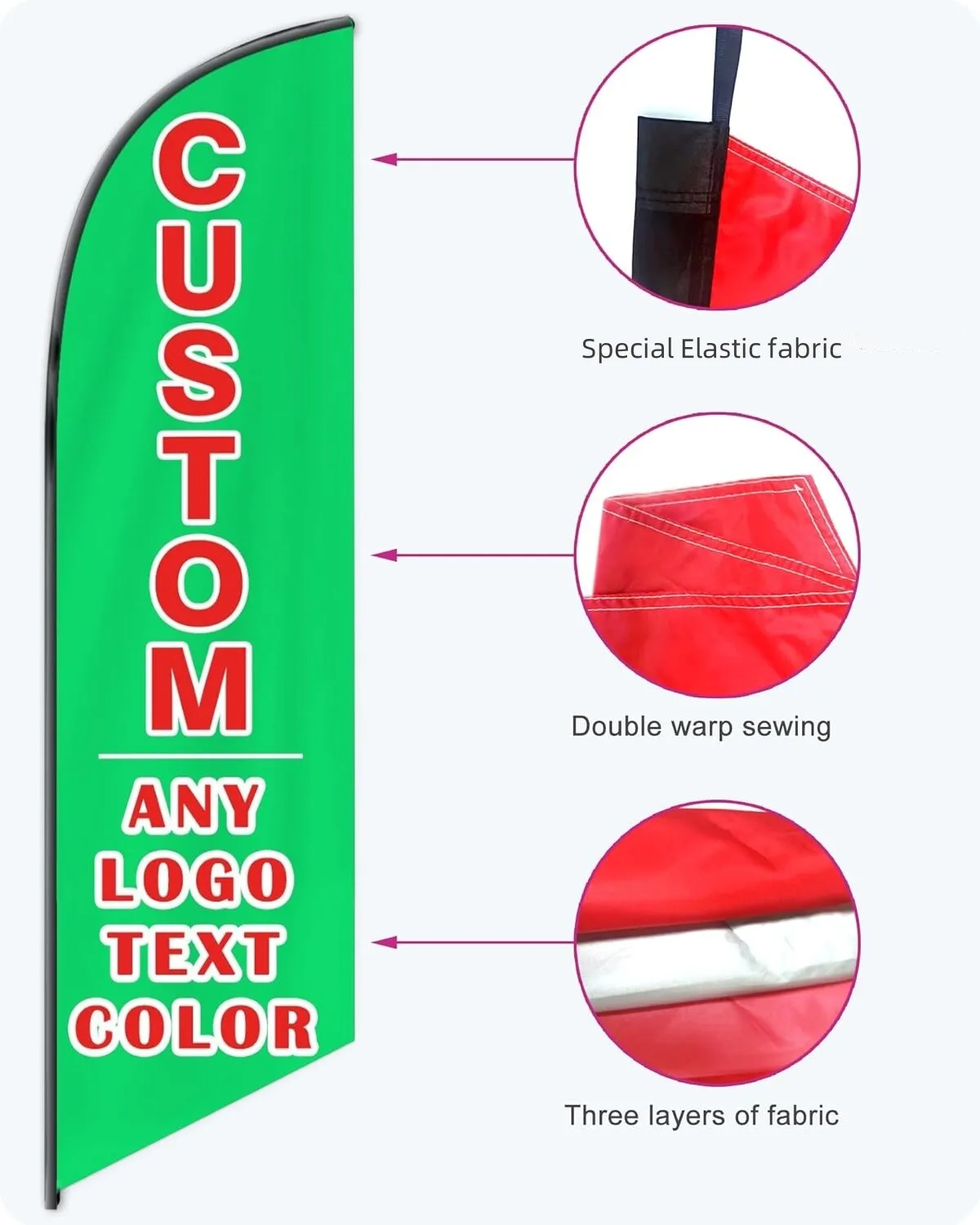 Custom Feather Flag, Customized Beach Flag Outside Using Advertising Business Personalized Logo, 110gsm Double Sided Beach Flags