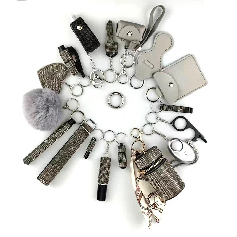 17pcs/set Masonry Fashion Girls Outdoor Defense Keychain Accessories Portable Pendant Cylinder Storage Bag