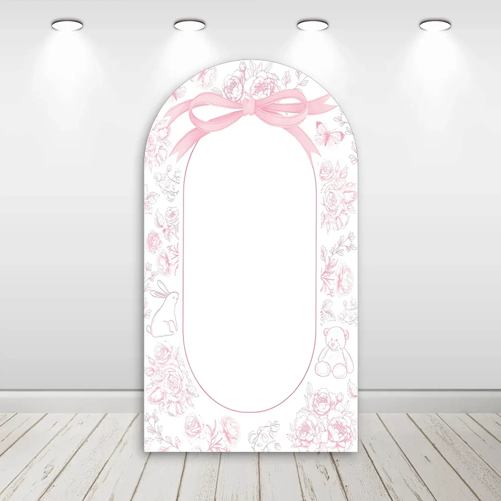 

Mehofond Custom 2-Sided Pink Bow Floral Pattern Girls Birthday Party Baby Shower Covers Chiara Arch Background Decor Backdrop