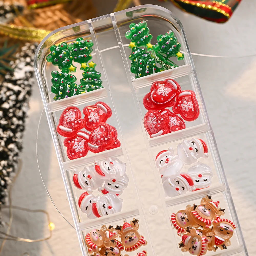 ชุดตกแต่งเล็บเรซิ่นลายคริสต์มาส 60 ชิ้น/กล่อง ลายต่างๆ น่ารัก ตุ๊กตาหิมะ กวางเรนเดียร์ ซานตาคลอส ประดับเล็บ งานฝีมือทำเล็บสำหรับเทศกาลฤดูหนาว