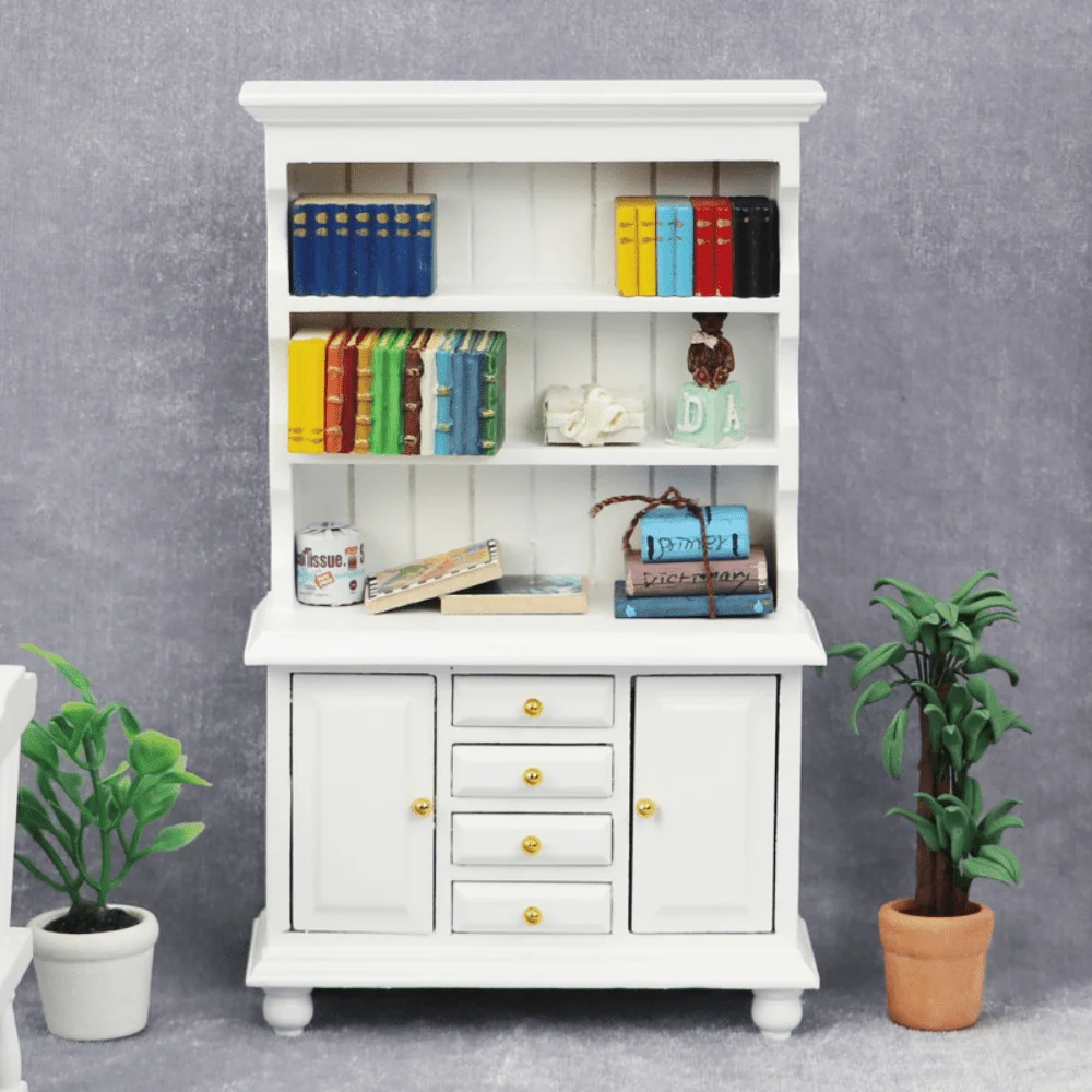 1: 12 Dollhouse Mini Furniture Double Door Three Layer Four Drawer Display Cabinet Bookshelf, Stand Up Display Cabinet