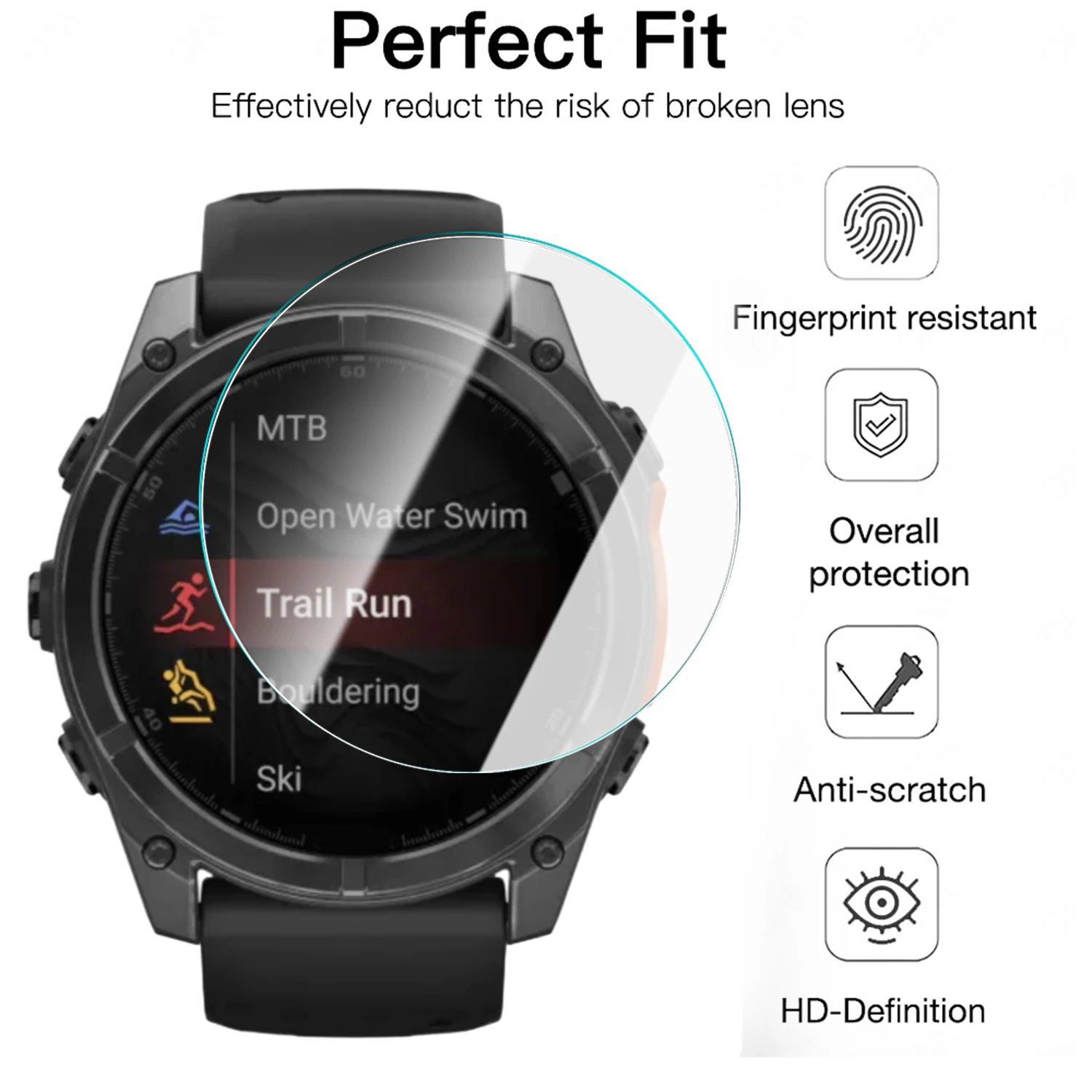 For Garmin Tactix 8 47MM 51MM Tempered Glass Screen Protector Anti-scratch HD Clear Protective Cover Films For Tactix8