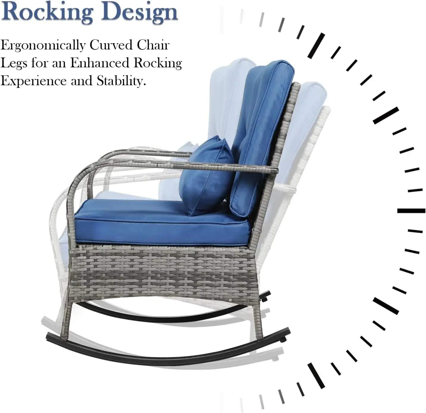 3 Pieces Patio PE Rattan Chair Set, Outdoor Furniture Rocking Chair Set with Water-Proof Cushion&Coffee Table for Garden,Backyar image 4