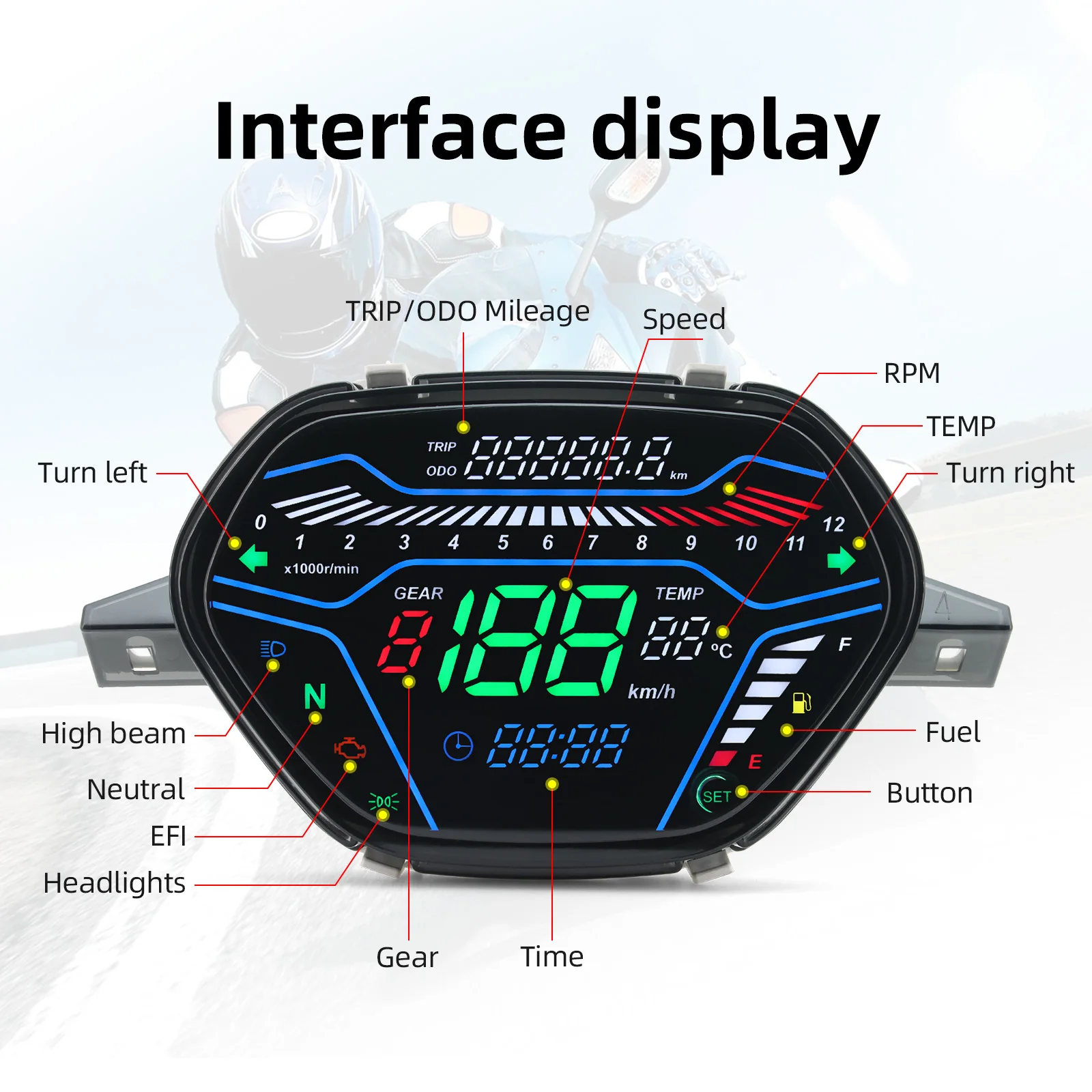Digital Motorcycle Speedometer Multi Functional LED Dashboard RPM For EX5 Class1 CX DX Honda Wave C100 CD100 Speed Odomete image 6