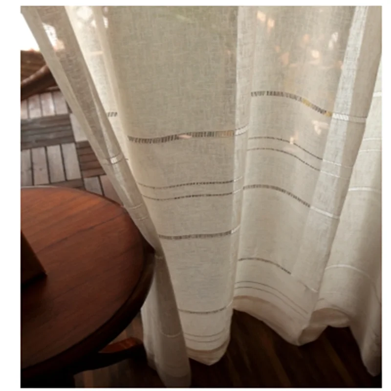 Modern white hollow striped cu - Linen Curtain Eyelet recension och pris
