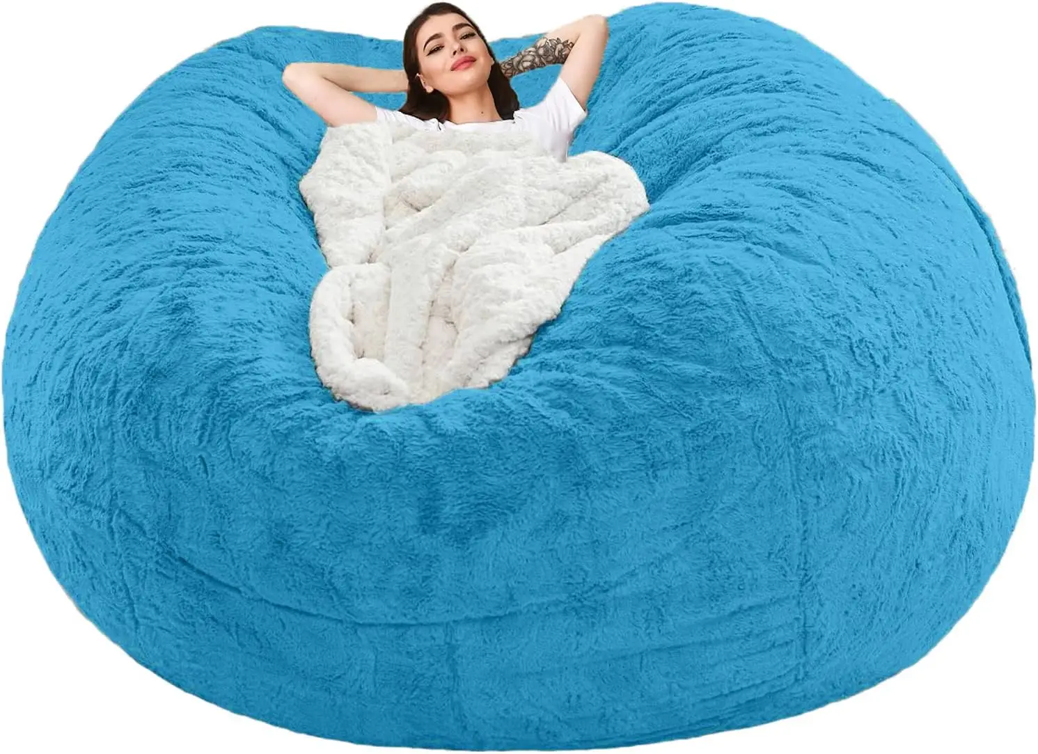 

Гигантский чехол на стул-мешок (без наполнителя), большой круглый мягкий пушистый бархатный моющийся чехол для ленивого дивана-мешка для взрослых