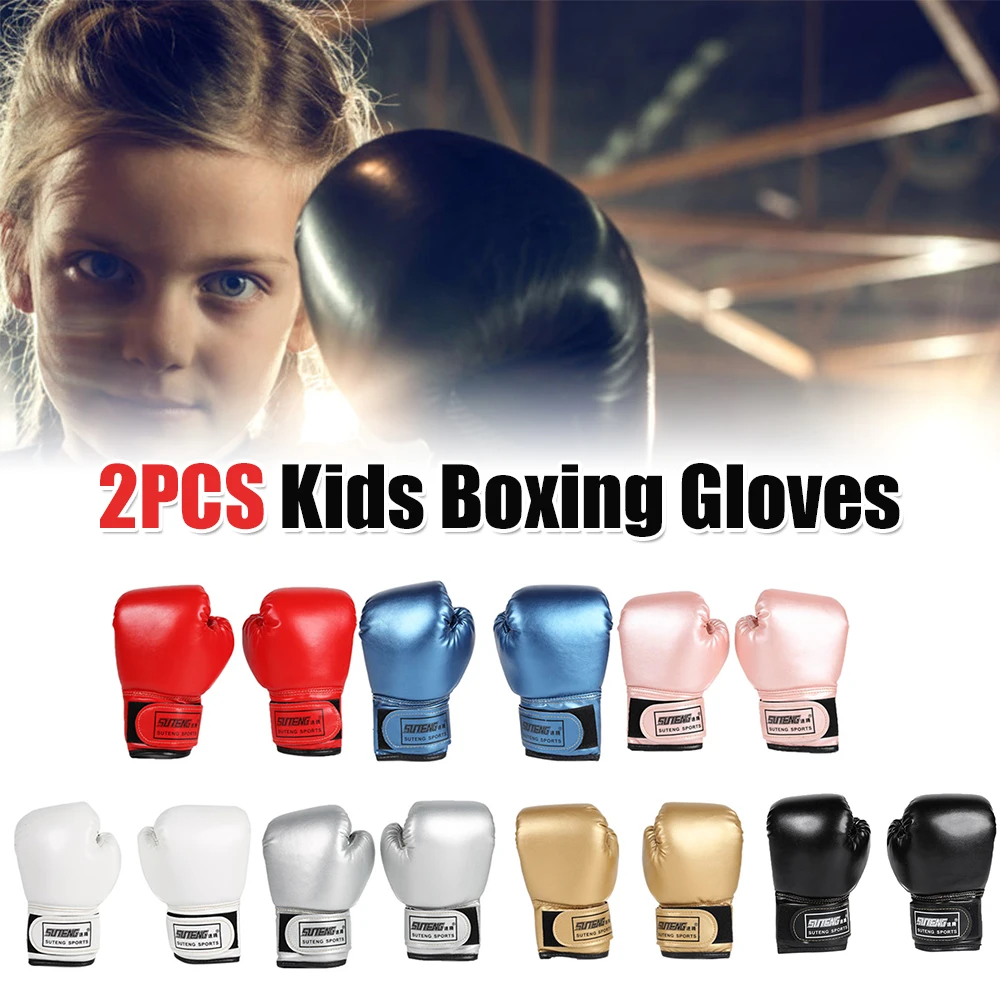 

2PCS Kids Boxing Gloves PU Leather Training Gloves Breathable Kickboxing Gloves Taekwondo Mitts for Punching Bag