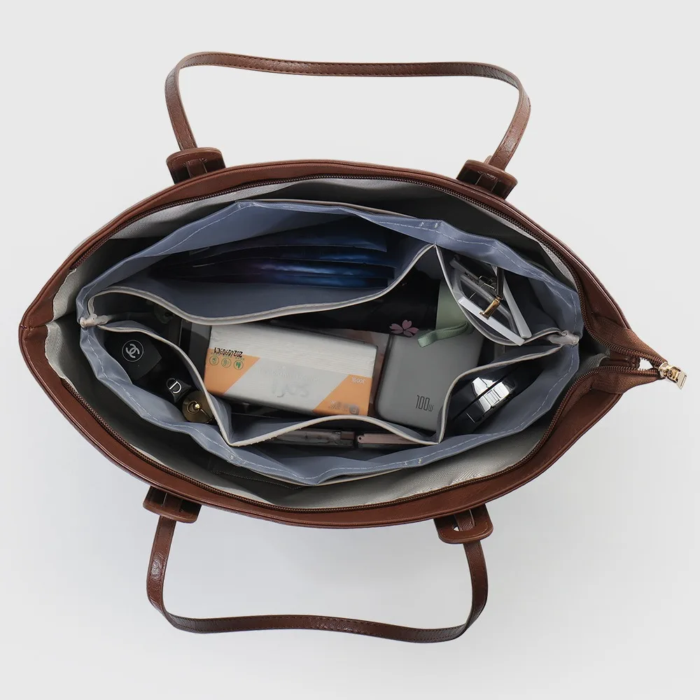 منظم بطانة حقيبة يد نسائية من العلامة التجارية مع فواصل تشكيل وحقيبة واقية مع مقصورات داخلية بسحاب وحقيبة مستحضرات التجميل #6