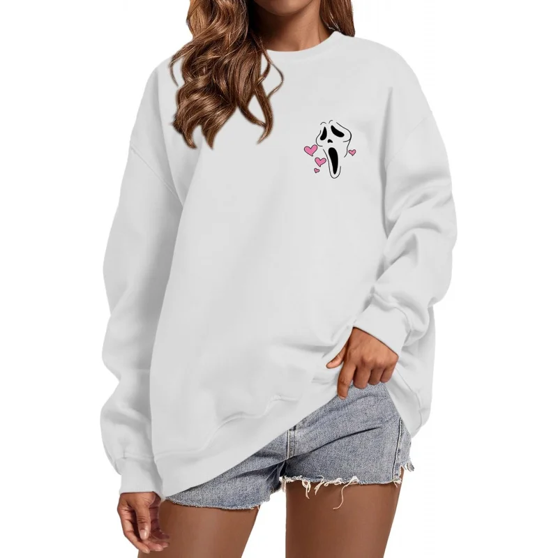 

Halloween Women's Sports Casual Shirt Fashion Loose Fun Ghost Face Pattern Long Sleeve Shirt Pullover Top