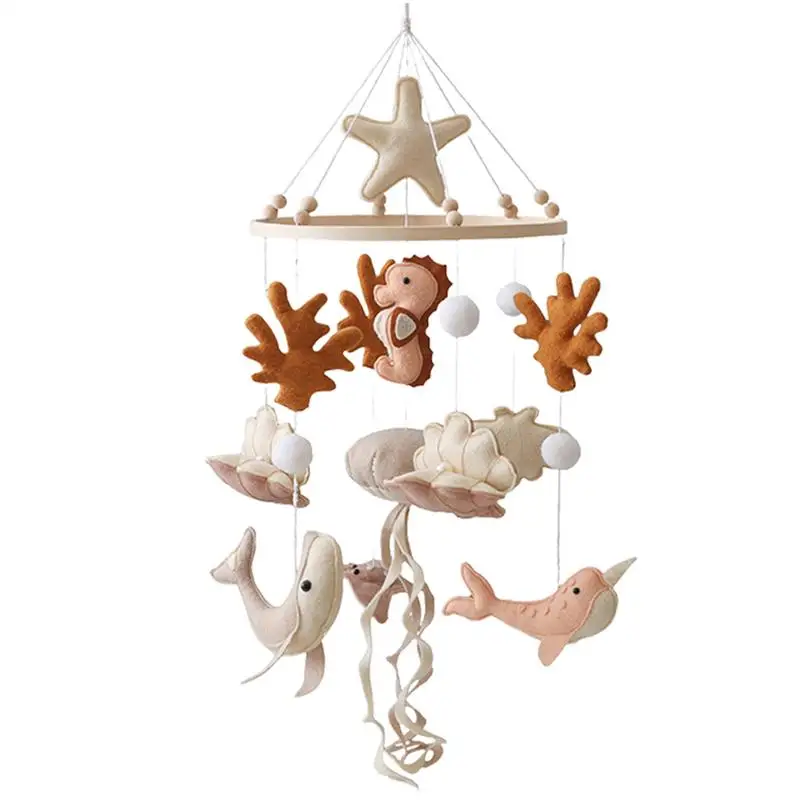 Nursery Mobiles Marine Animal-Themed Crib Ceiling Mobile Starfish Wind Chime Bedbell Aesthetic Calming Mobile Toys With Bell For