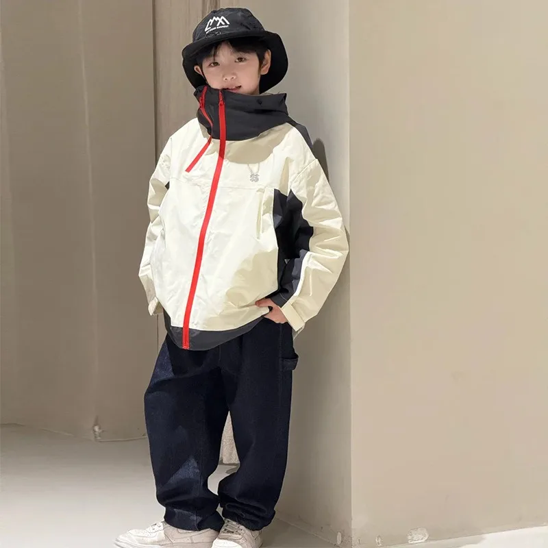 2026 Autumn Children Boys Jackets UNITIM 4-14Yrs Kids Boys Spliced Zipper Coats Loose Windproof Young Teens Boys Outerwear Coats