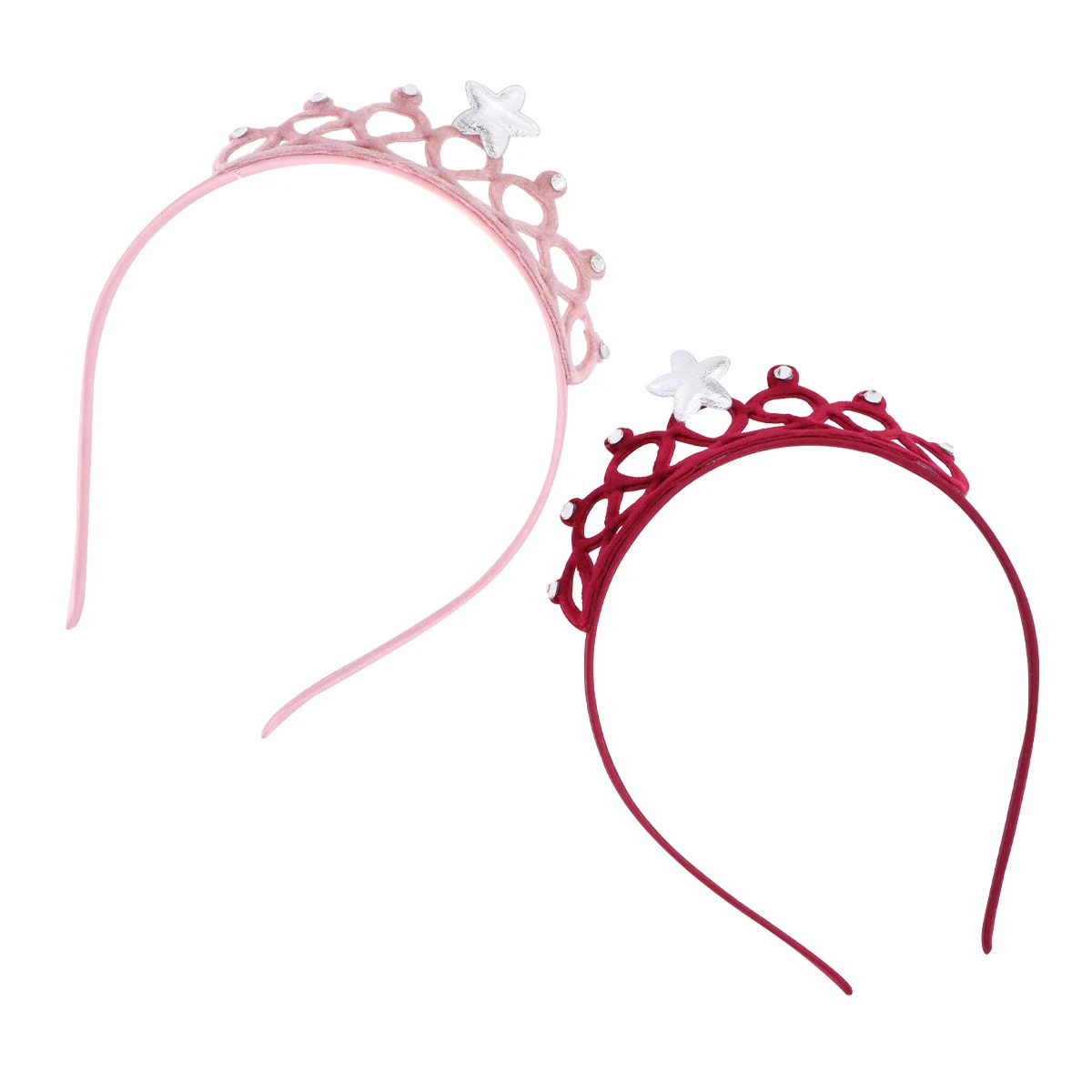 

2Pcs Kids Crown Headbands Red Pink Comfortable Fabric Party Festival Hairbands Children's Crown Hair Accessories Kids Hair Hoops