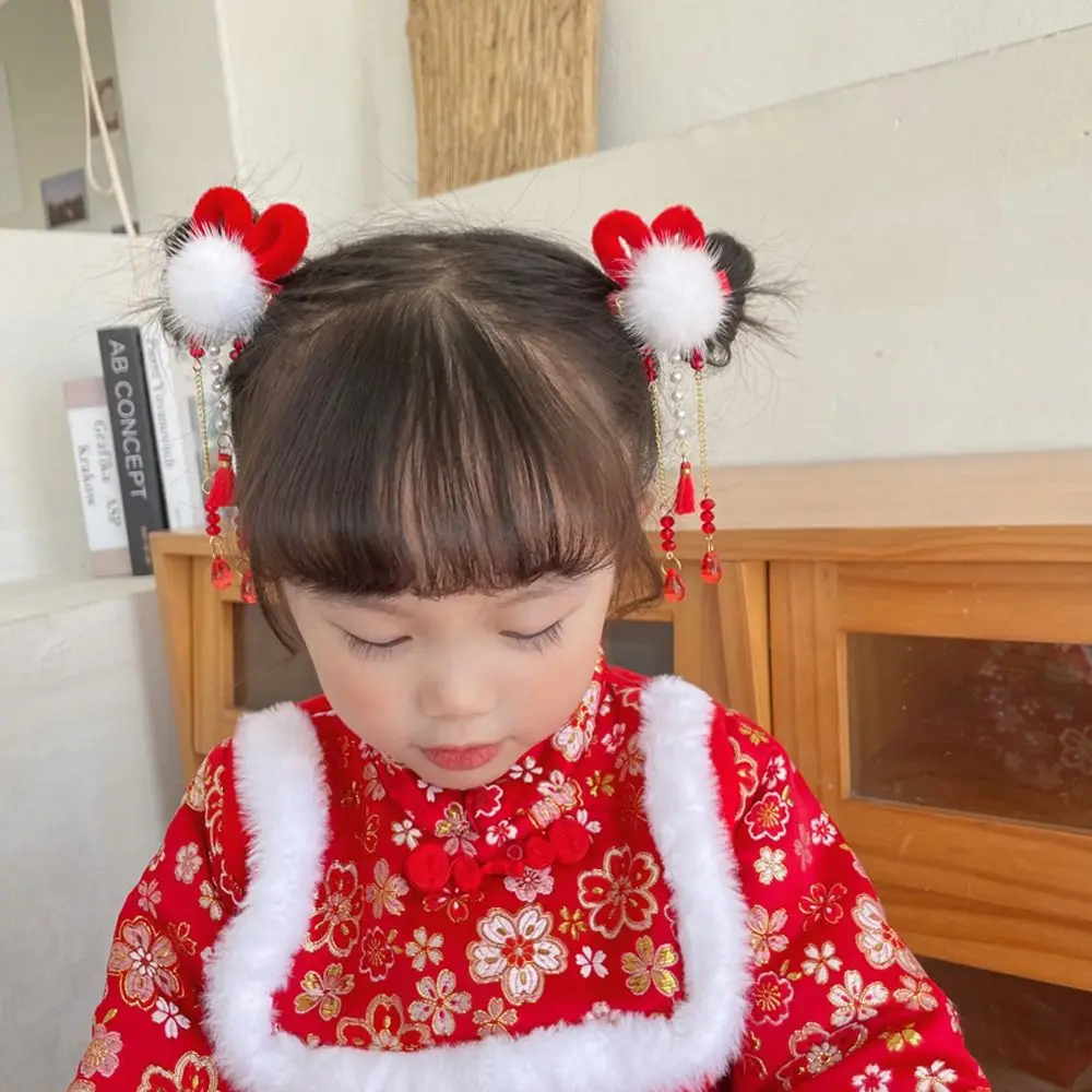 Lovely Headdress Flower Bell Butterfly Bow Rabbit Fake Braid Girl Hair Clip Hair Accessory New Year Hairpin Red Bangs Clip