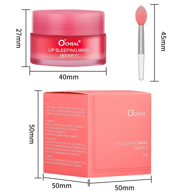 1PC Korea 20g Lip Mask Night Sleep Hydrated Maintenance Lip Balm Pink Whitening Cream Nourish With 20Pcs Brush and Box