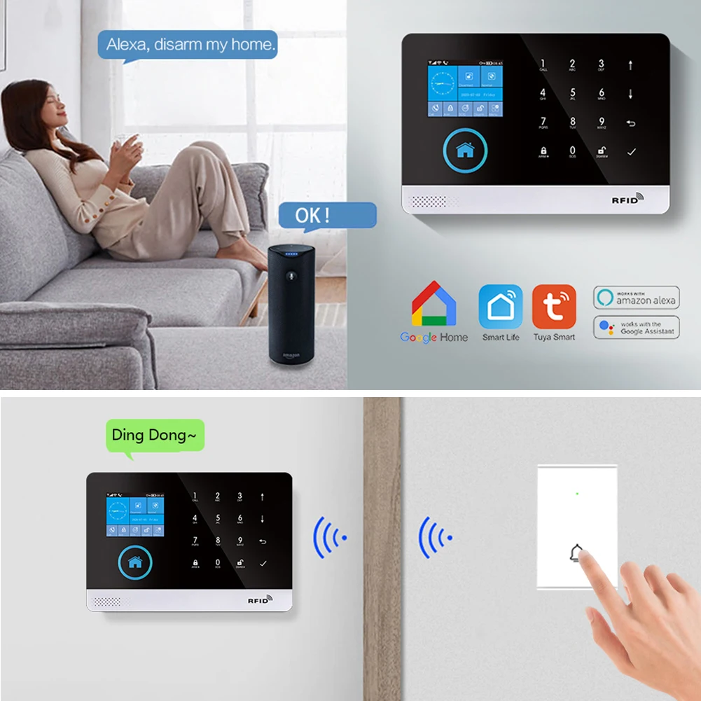 نظام إنذار WiFi لأمن المنزل ضد السرقة Tuya Smart House App Control 433MHz GSM لاسلكي مع مستشعر حركة