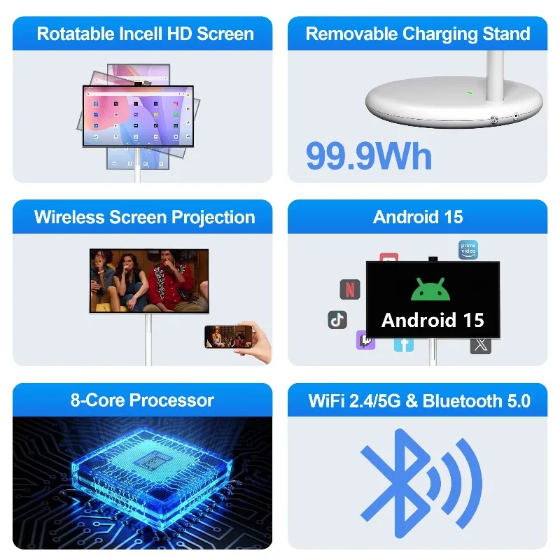 لافتات رقمية متحركة 27 بوصة شاشة تلفزيون ذكية عالية الدقة الكل في واحد شاشة لمس متنقلة تلفزيون ذكي على عجلات