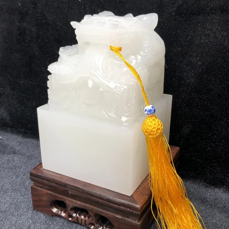 Natural Afghan white jade seal, ice white jade, Ba jade, jade seal ornament, name seal, calligraphy book seal