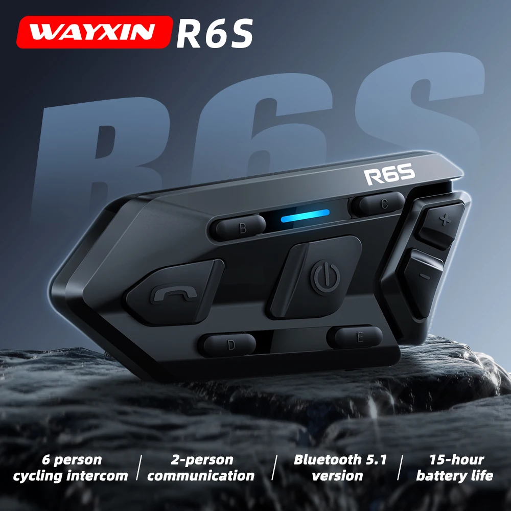 

WAYXIN R6s 6 Riders Motorcycle Headset Intercom 1200M Long Range IP67 Waterproof BT5.3 for Full Half Helmets Gloved Control