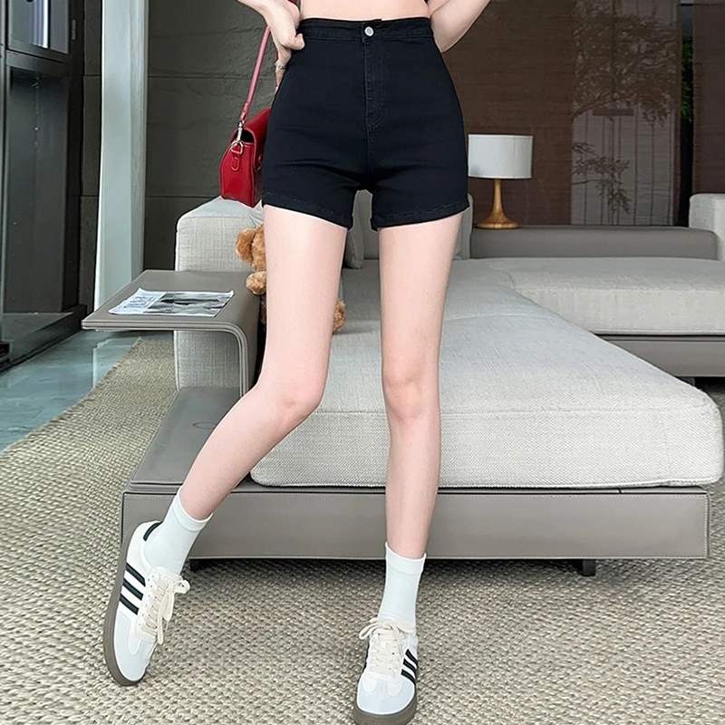 Pantalones cortos ajustados elásticos de cintura alta para mujer, pantalones cortos de calle informales versátiles, Color puro, moda coreana Y2K, Verano