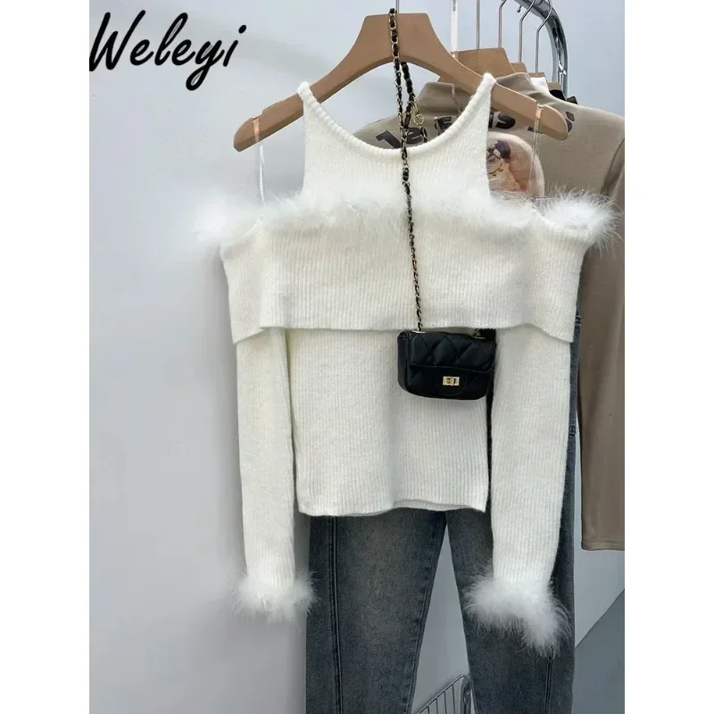 Woman Off Shoulder Sweater Roupas Blusas Ropa Sueter Pullover Knitwear Clothes Cropped Tricots Jumper Camisolas Swetry Roupas