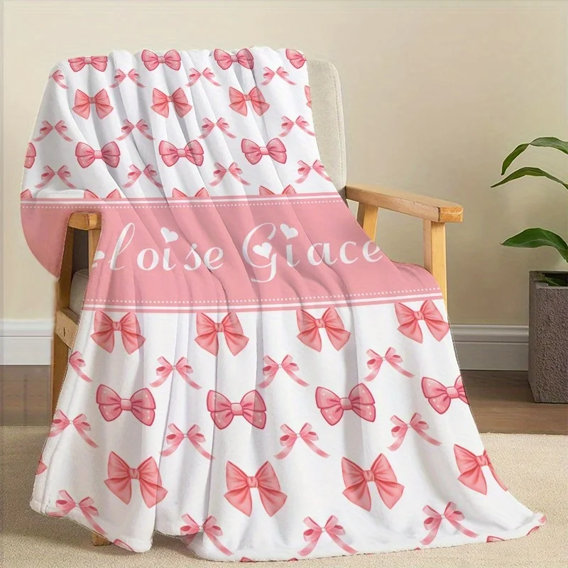 1 шт., фланелевое одеяло с розовым бантом и принтом на заказ, подарок на день матери для декора комнаты для девочек, подходит для дивана, кровати, путешествий, кемпинга
