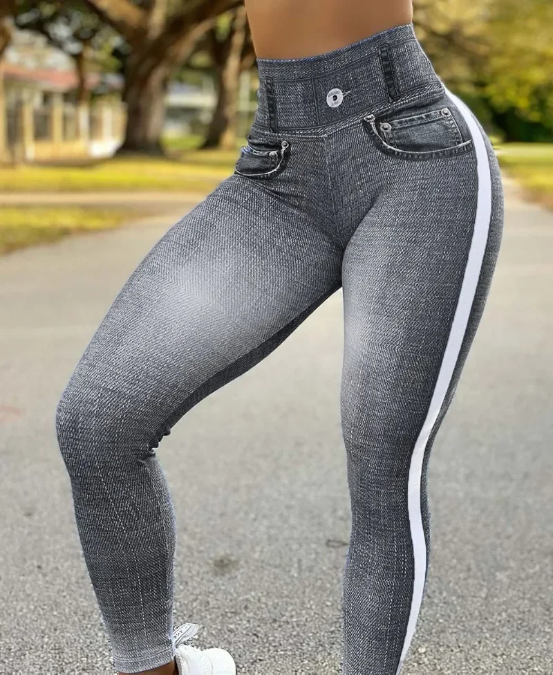 Denim Look Print hohe Taille Bauch Kontrolle Butt Lift Leggings Frauen schlanke Bleistift hose Frühling Sommer Leggins neu