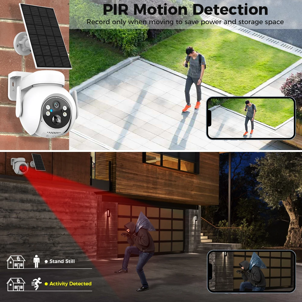 4MP 2K WiFi Solar Camera With Solar Panel Wireless Surveillance PTZ Battery IP Camera  PIR Human Detection Security Protection