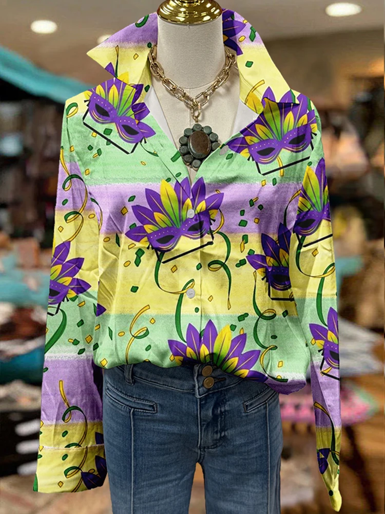 Mardi Gras Contrast Stripe Mask Shirt