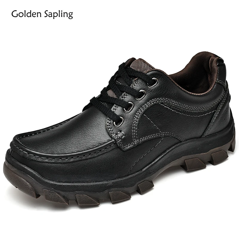 

Golden Sapling Outdoor Men's Casual Shoes Genuine Leather Footwear Platform Shoes Mountain Trekking Flats Leisure Work Loafers