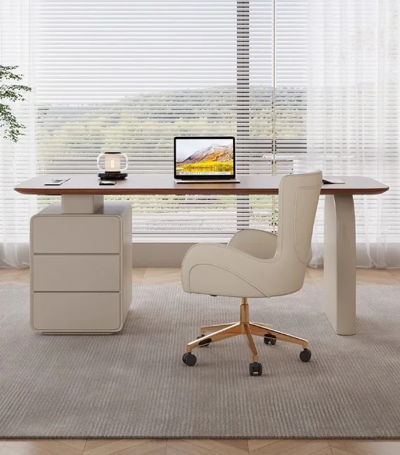 #Solid Wood Cream-Colored Extendable Storage Eco-Friendly Small Apartment Modern High-End Home Study Computer Desk