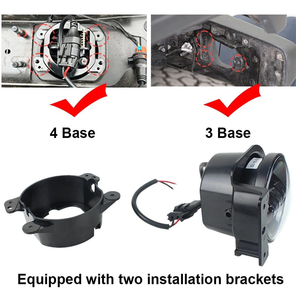 Front Bumper LED Fog Light Assembly for Wrangler JL JT JLU Gladiator 2018-2025 / 4 Base Brackets for JK Unlimited JKU 2007-2018