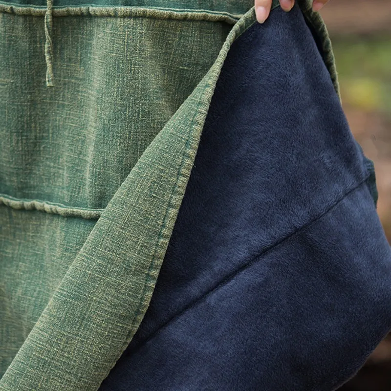 High Waist Cotton Linen Casual Skirt Women New 2024 Winter Vintage Style Solid Color Loose Female Thick Warm A-line Skirts M148