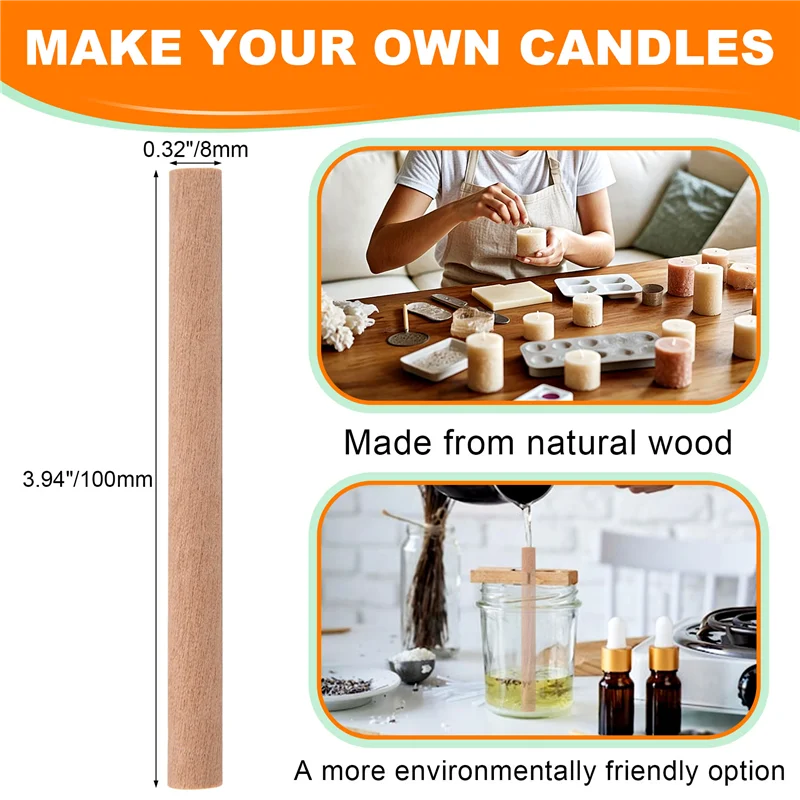 

A29M-20 шт. деревянные спиральные фитили для свечей 4X0,32 дюйма/100X8 мм, деревянная трубка с фитилем и подставками для изготовления свечей, натуральный круглый деревянный