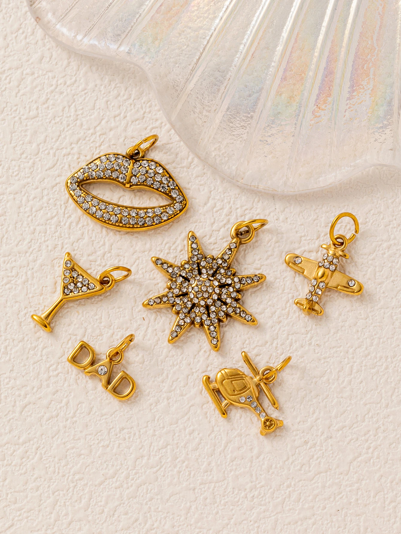 316 Edelstahl Wasserdichter Farbbeständiger Einfacher Flugzeug-Achteckstern Weinglas DIY Anhänger Charms für Schmuck – Detail 2