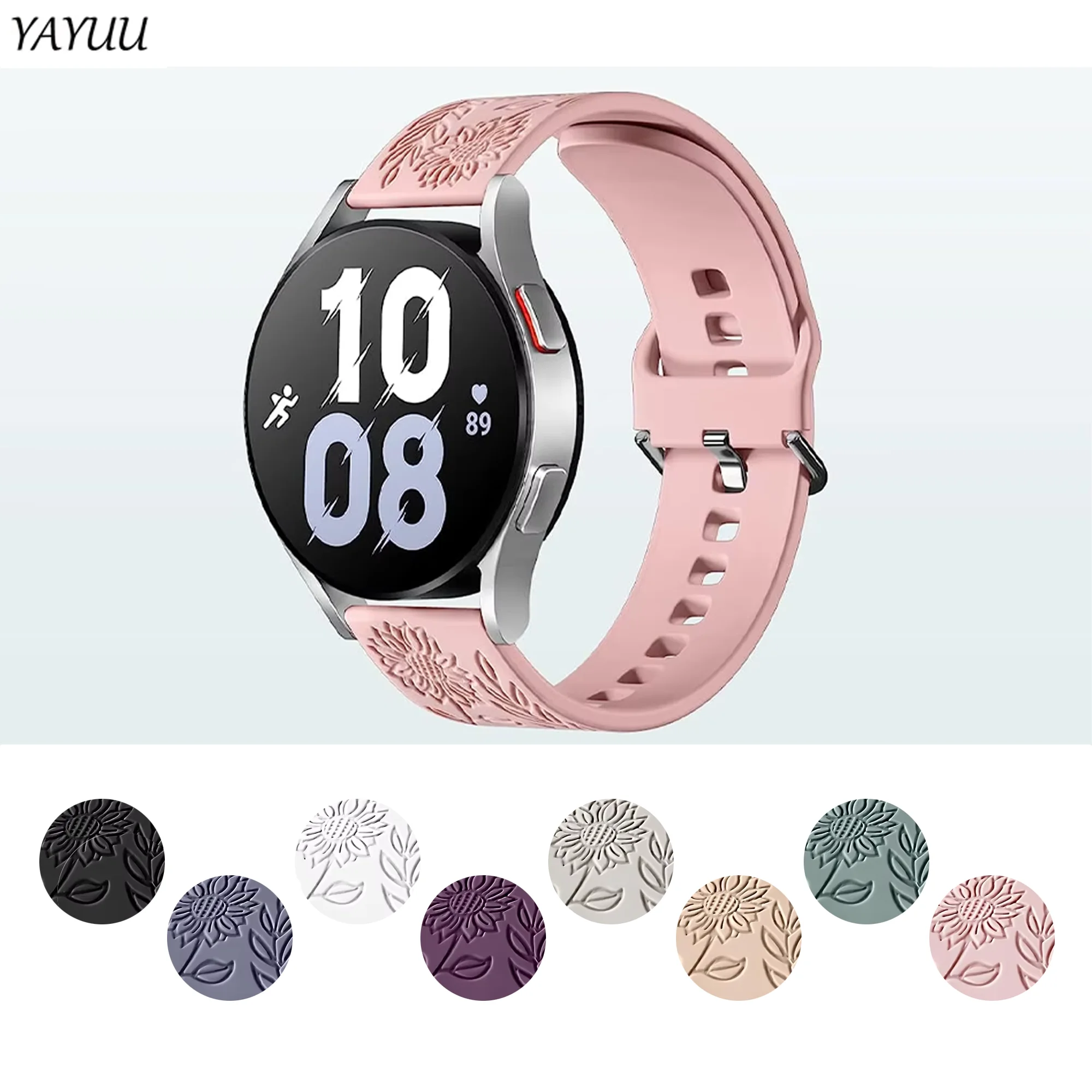 

YAYUU 20mm Sunflower Engraved Bands for Samsung Galaxy Watch 5/Watch 4/Watch 6 40mm 44mm/Galaxy Watch 5 Pro 45mm/Galaxy Active 2